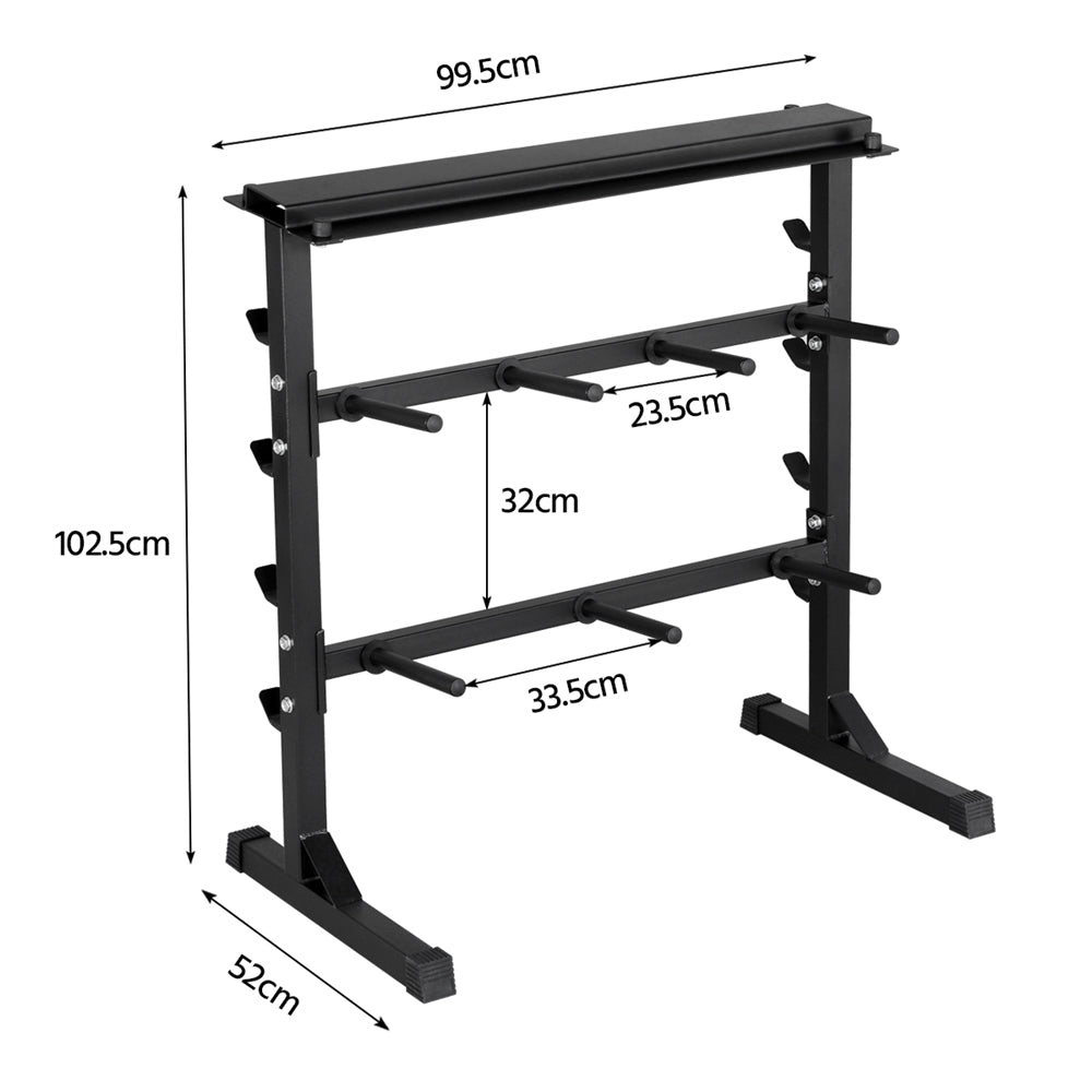 Yaheetech 3 Tier Dumbbell Barbell Rack Weight Plate Storage Holder Weight Bar Rack for Gym Home Fitness Equipment 300kg