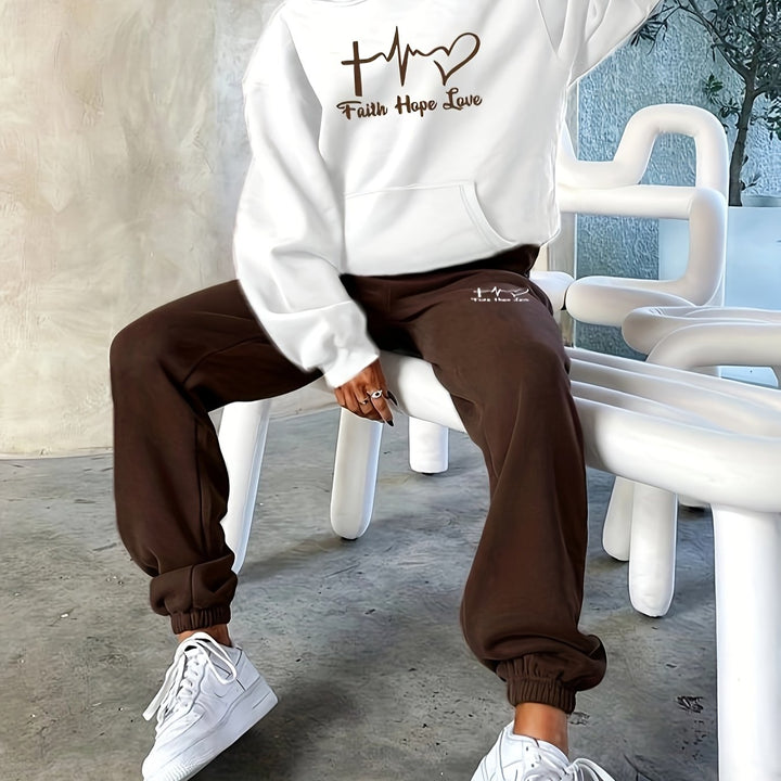 Fashionable Sportswear Set for Women, Perfect for Autumn And Winter, Featuring a Stylish Hooded Sweatshirt And Casual Joggers, Designed to Be Trendy And Youthful.