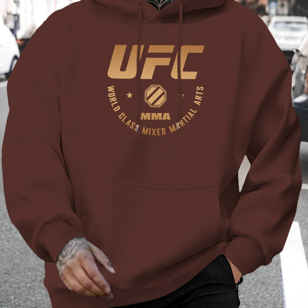 Men'S UFC Graphic Hoodie - Polyester Casual Pullover with Hood - Fall/Winter Knit Fabric Casual Style - Regular Fit Long Sleeve Hooded Sweatshirt with Slight Stretch - Alphabet Print Fashion Hooded Top