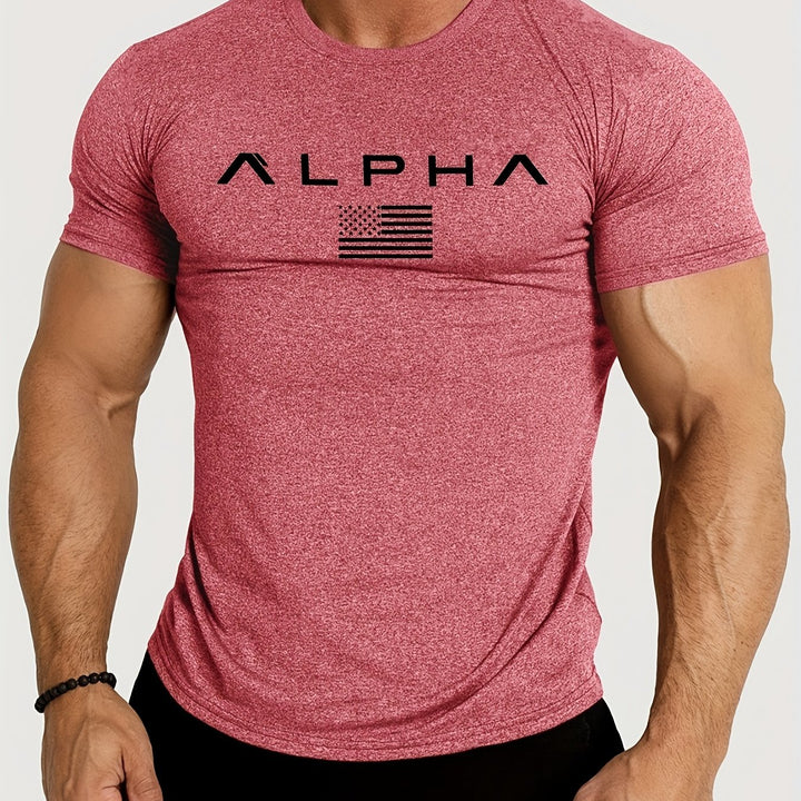 American Flag Alpha Print Comfortable Fit Crew Neck Short Sleeve T-Shirt - Soft, Breathable, Versatile, and Athletic Style for Spring and Summer - Perfect Gift for Men