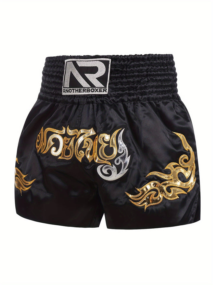 Embroidered Muay Thai & MMA Shorts - Durable Polyester, Non-Stretch, All-Season Sports Gear for Boxing & Training