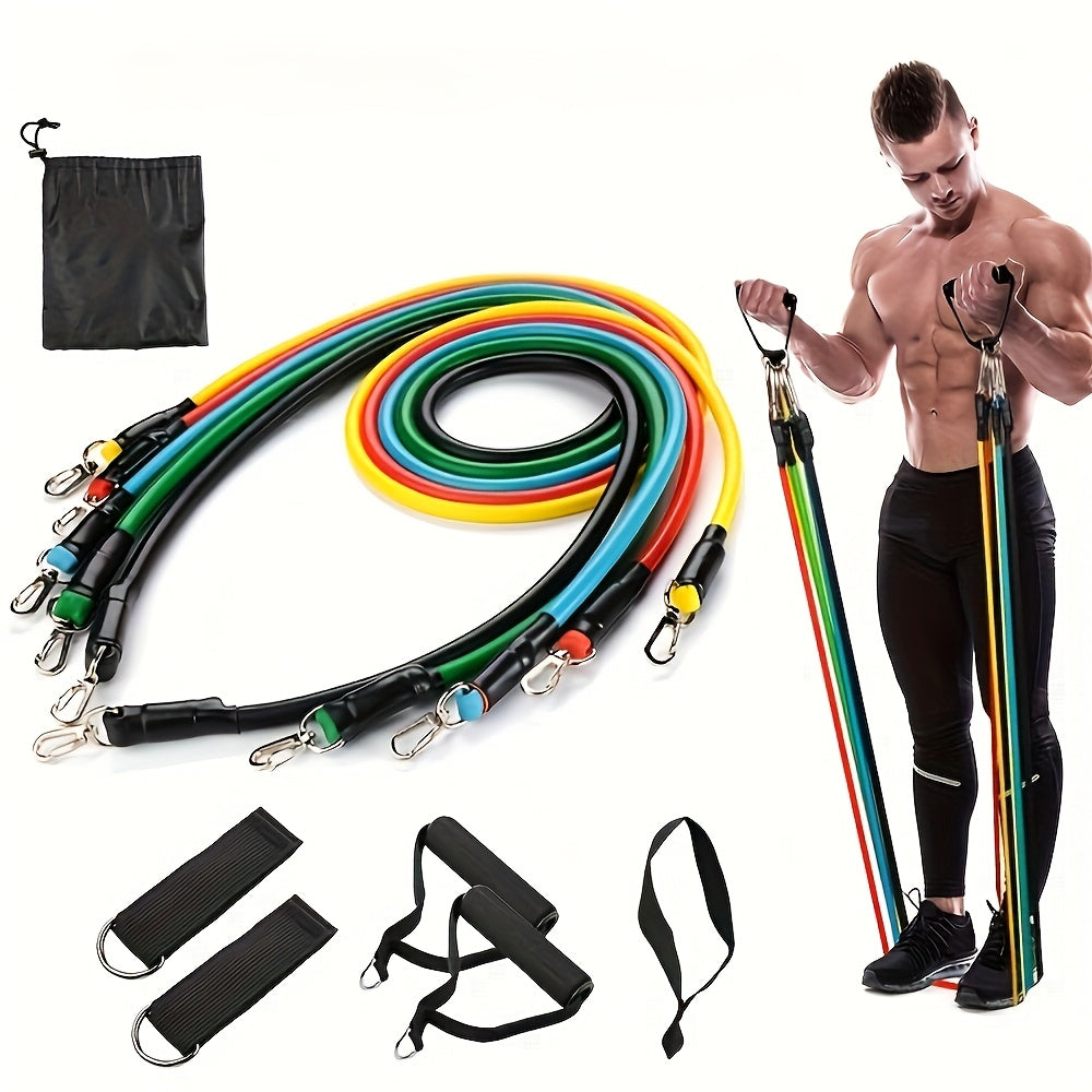 11pcs TPE Resistance Band Set with Door Anchor, Handles & Ankle Straps - Perfect for Home Gym, Yoga & Pilates - Ideal for Beginners