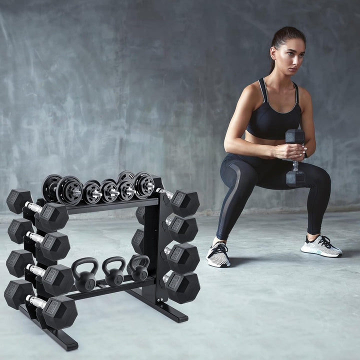 Space-Saving Heavy Duty Dumbbell Rack - Multi-Level, Scratch-Resistant Steel Weight Storage for Home Gym, Supports Up to 272.16KG, Black