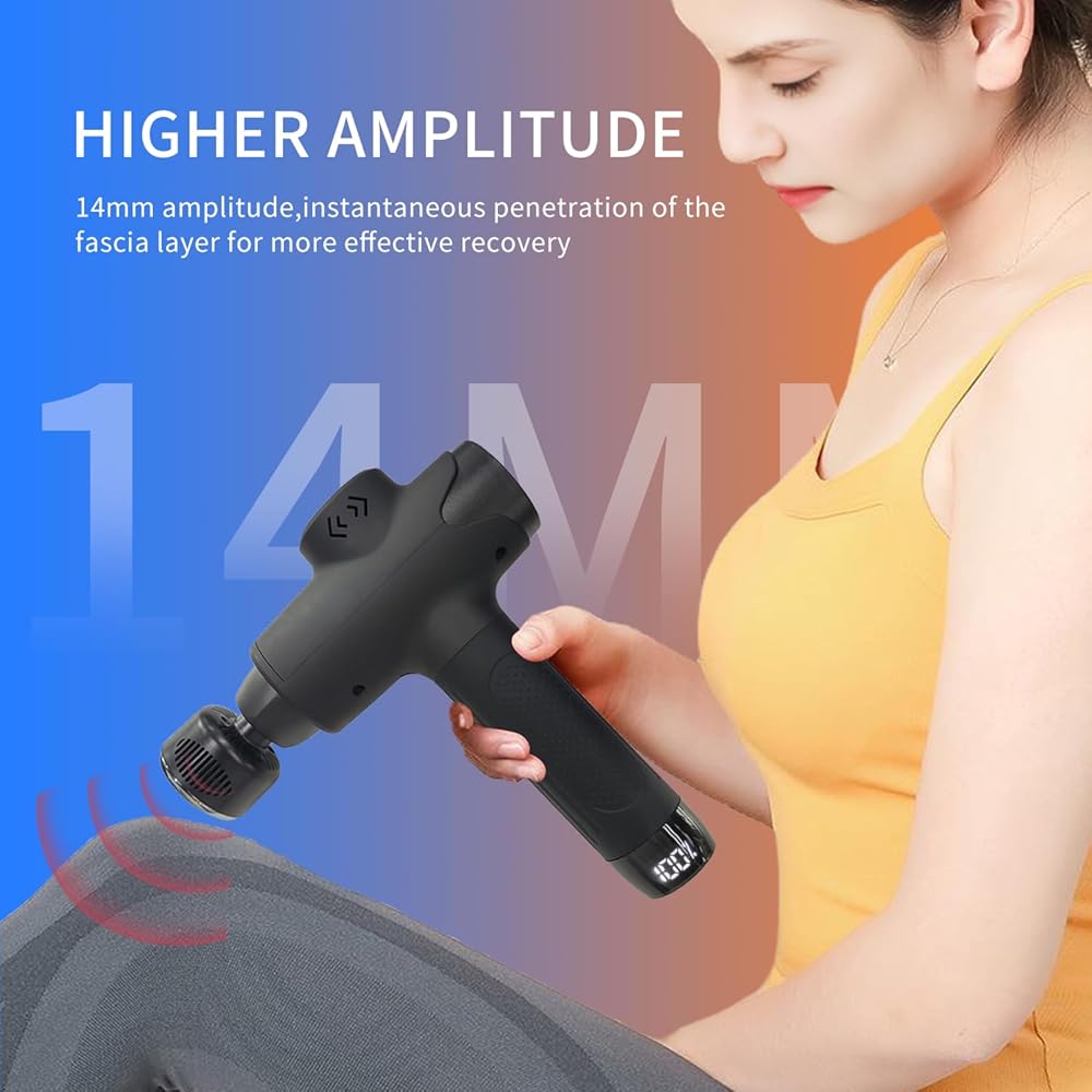 2024-New Mas Gun Deep Tissue, Muscle Mas Gun with Heat and Cold 14mm Amplitude Portable Percussion Muscle Masr with LCD Touch Screen Quiet Hand Masr with 8 Heads for Body Back Relaxation