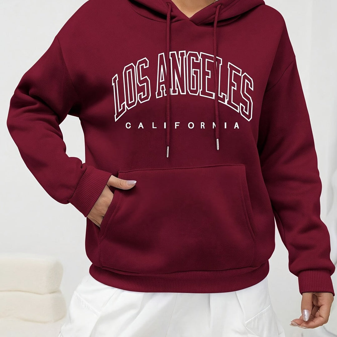 Los Angeles California Graphic Print Hoodie for Women - Casual Long Sleeve Drawstring Hooded Sweatshirt with Kangaroo Pocket, 100% Polyester Slight Stretch Fabric, Fall/Winter Collection