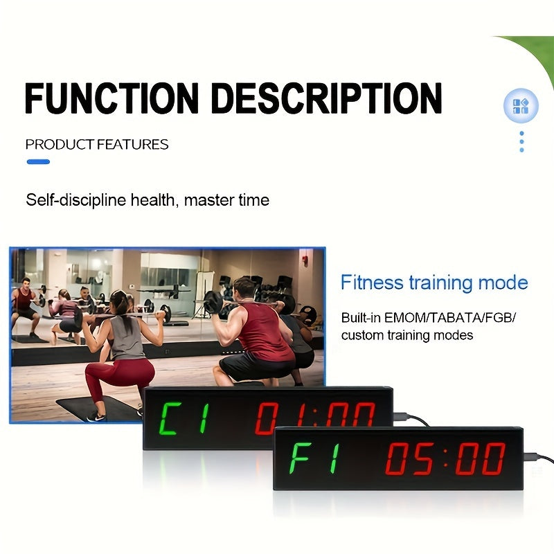 Super Large Screen Gym Timer 3.81 cm Digits Count Down/Up Timer Boxing Cycle Interval Clock Stopwatch for Gym Fitness Training