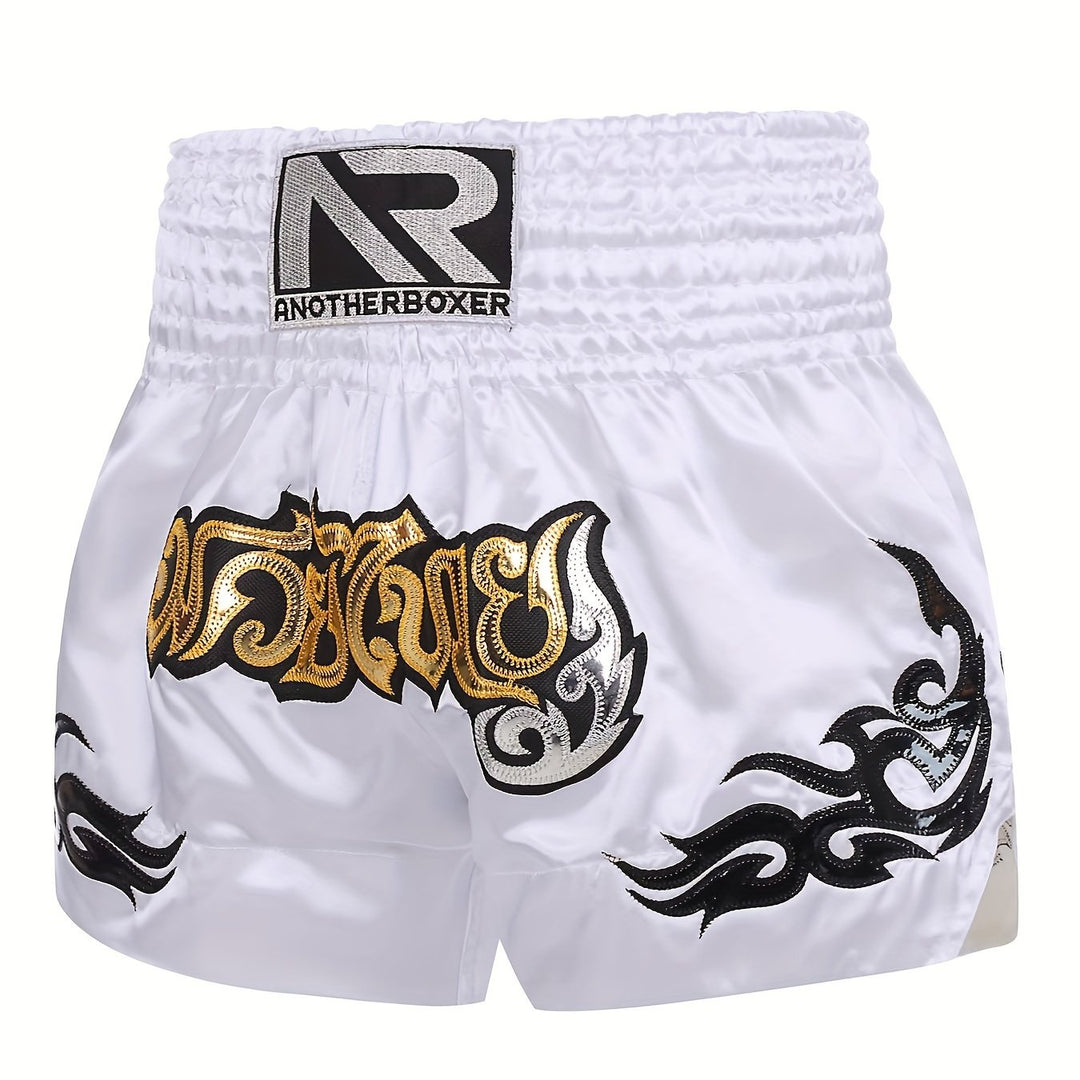 Embroidered Muay Thai & MMA Shorts - Durable Polyester, Non-Stretch, All-Season Sports Gear for Boxing & Training