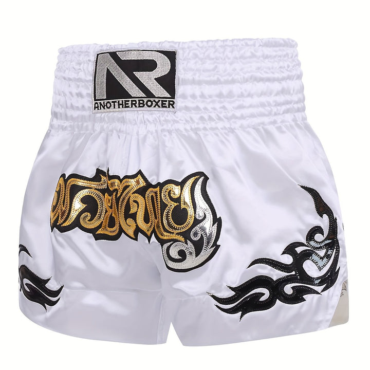 Embroidered Muay Thai & MMA Shorts - Durable Polyester, Non-Stretch, All-Season Sports Gear for Boxing & Training