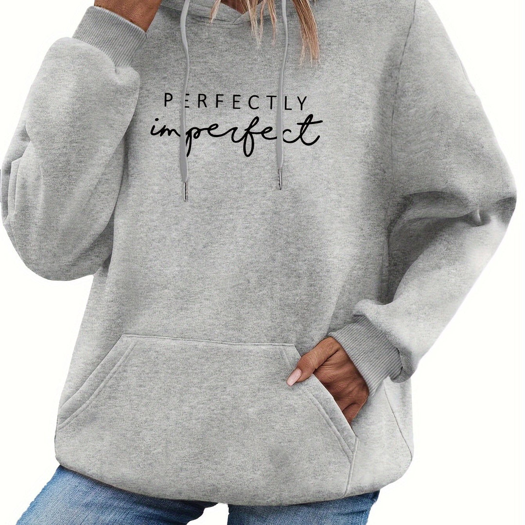 Women's Casual Pullover Hoodie with Letter Print, Polyester, Long Sleeve, Autumn/Winter Fashion, Pullover Sweatshirt, H Fit, Knit Fabric