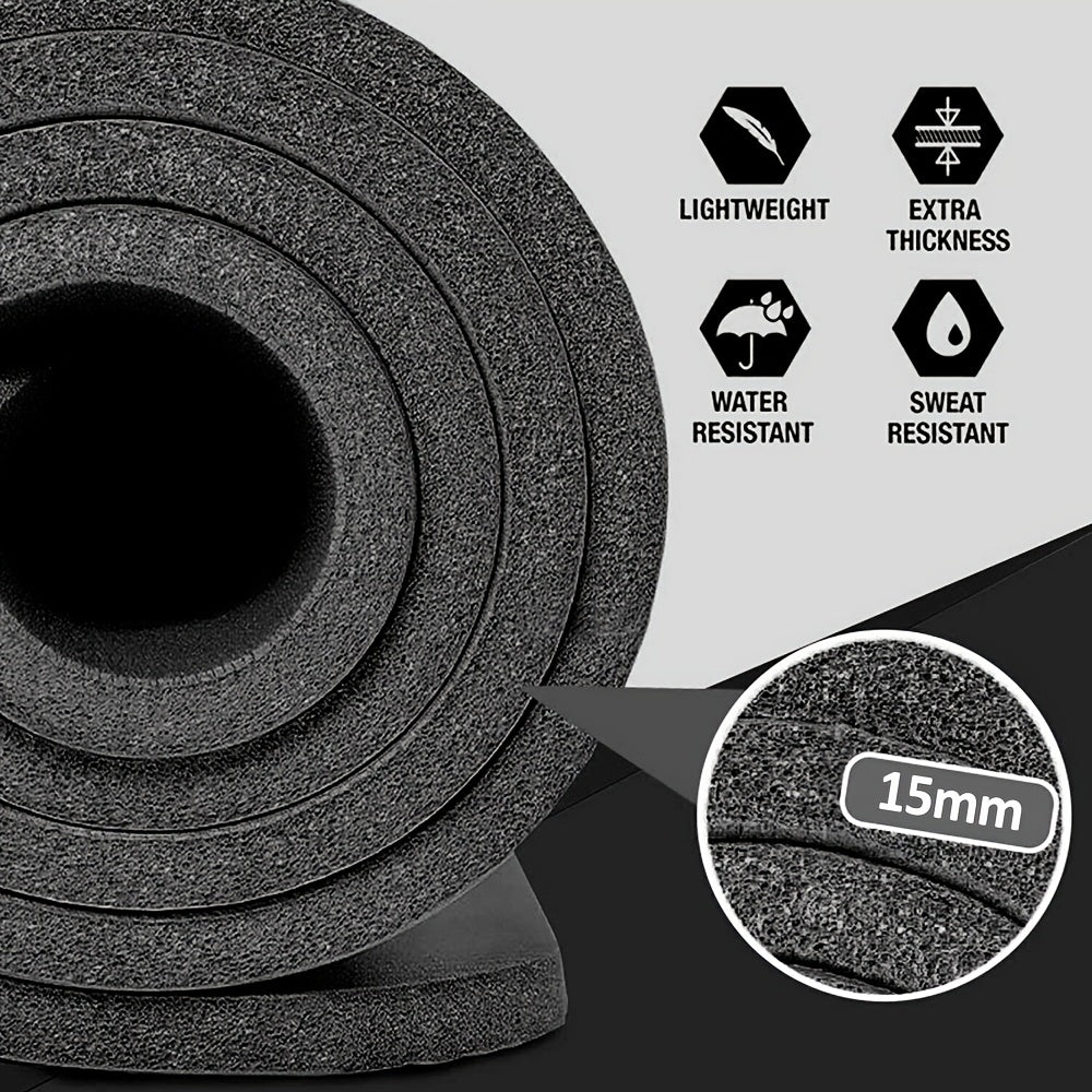 Yoga Mat 15mm Thick Padded NBR Exercise Mats For Yoga, Pilates And Gymnastics Suitable For Both Man And Women With Non-slip Material With Carry Strap For Yoga