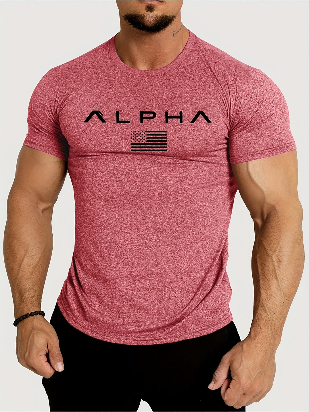 American Flag Alpha Print Comfortable Fit Crew Neck Short Sleeve T-Shirt - Soft, Breathable, Versatile, and Athletic Style for Spring and Summer - Perfect Gift for Men