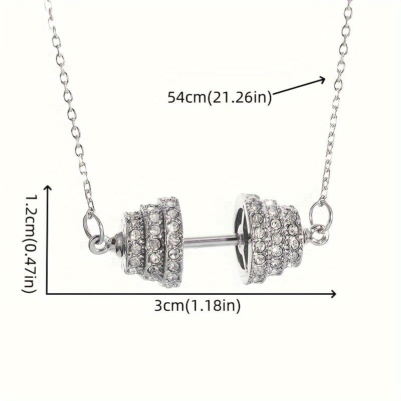 A Trendy And Creative Necklace With Zirconia Inlaid Dumbbell Pendant, Suitable For Both Men And Women For Casual Parties, Sports, Fitness, And As A Fashionable Accessory Gift.