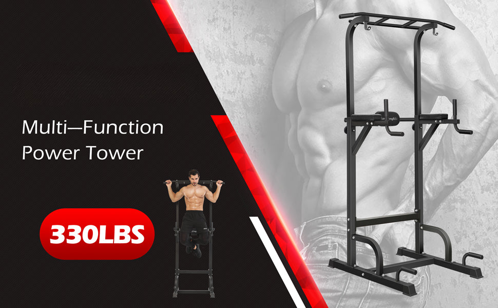 Power Tower Dip Station Adjustable Pull Up & Dip Stands Multi-Function Strength Training Pull up Bar Fitness Equipment for Home Gym