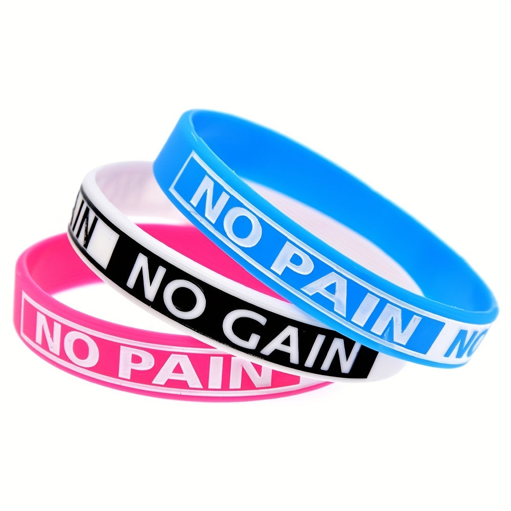 1pc "No Pain No Gain" Motivational Silicone Bracelet - Durable Black Rubber Wristband with Inspirational Quote, Ideal for Sports & Fitness Enthusiasts