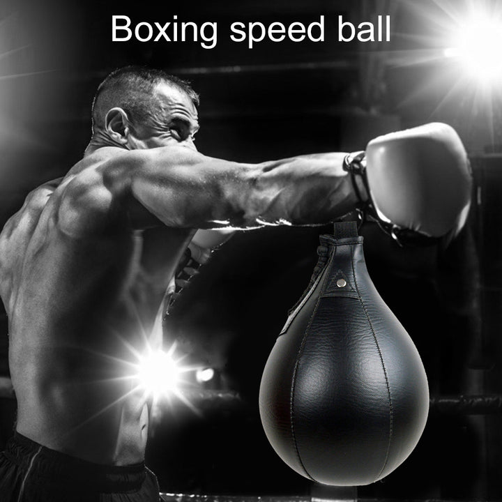 Black Faux Leather Inflatable Boxing Speed Ball - Pear-Shaped Training Punching Bag for Sports & Fitness, Boxing Speed Ball, Training