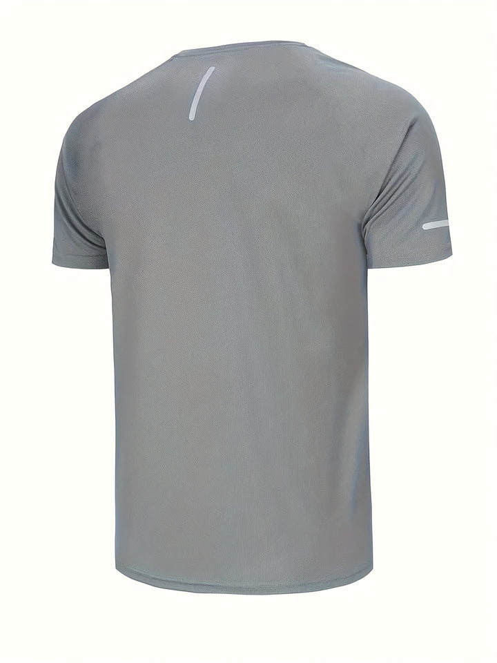 6pcs Men's Athletic Quick-Dry T-Shirts in Gray, Navy, Black, White, Army Green, Deep Red - Breathable Polyester, Short Sleeve Crew Neck with Reflective Logo Strips, Ideal for Gym, Running & Fitness, Casual Print, Moisture-wic