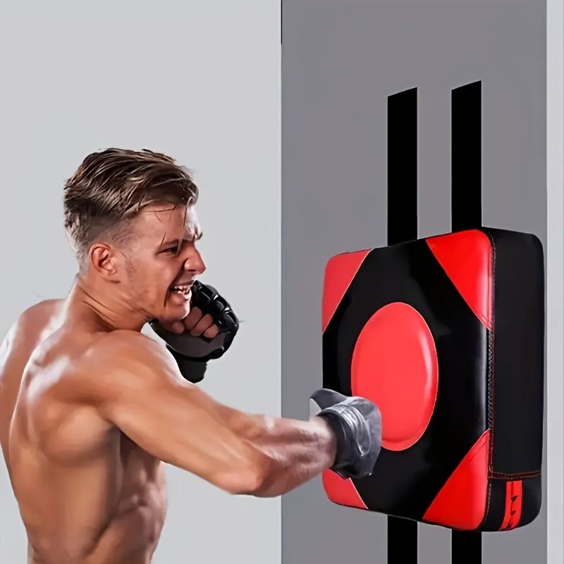 Faux Leather Wall-Mounted Boxing Bag - Non-Impact Installation, Universal Impact Pad for Boxing, MMA, Muay Thai, Karate - Durable,  Red