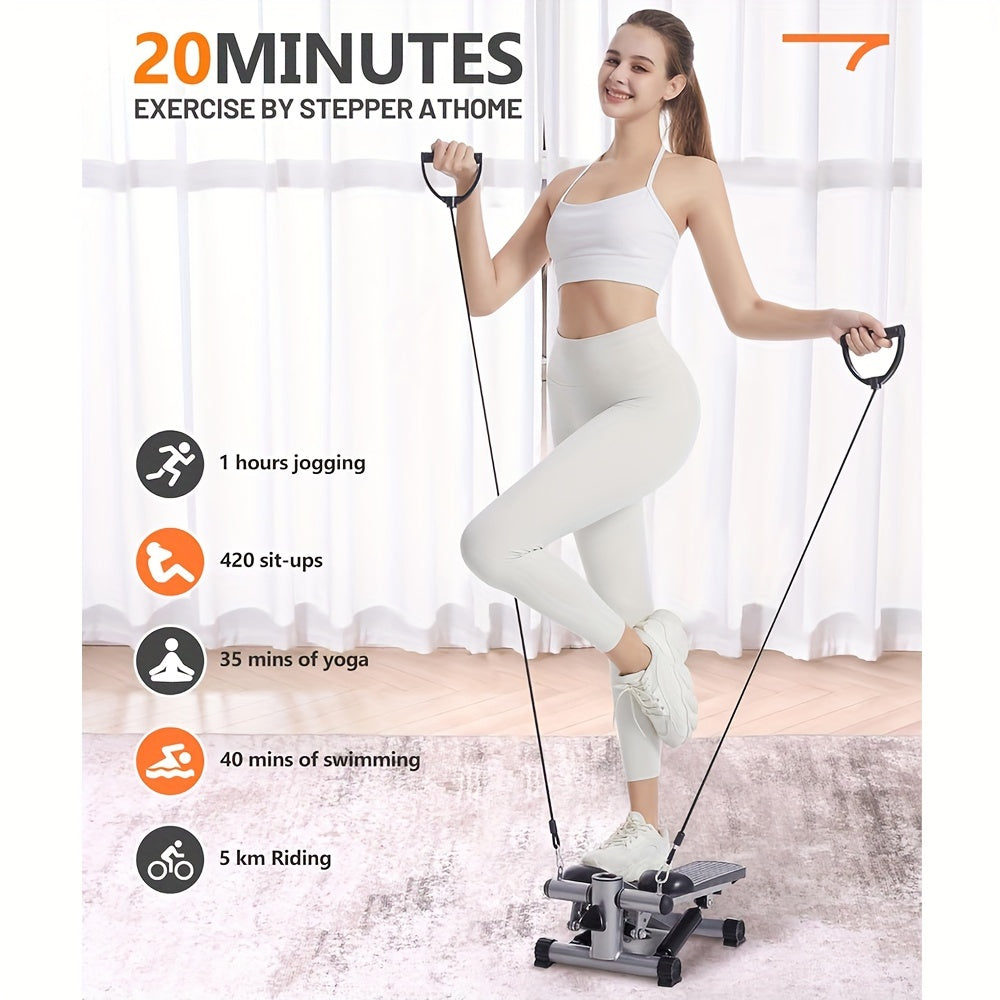 Mini Stepper Exercise Fintess Machine with Resistance Bands LCD Monitor Home Gym with LCD Monitor Stepping Machine with Resistance Bands Grey