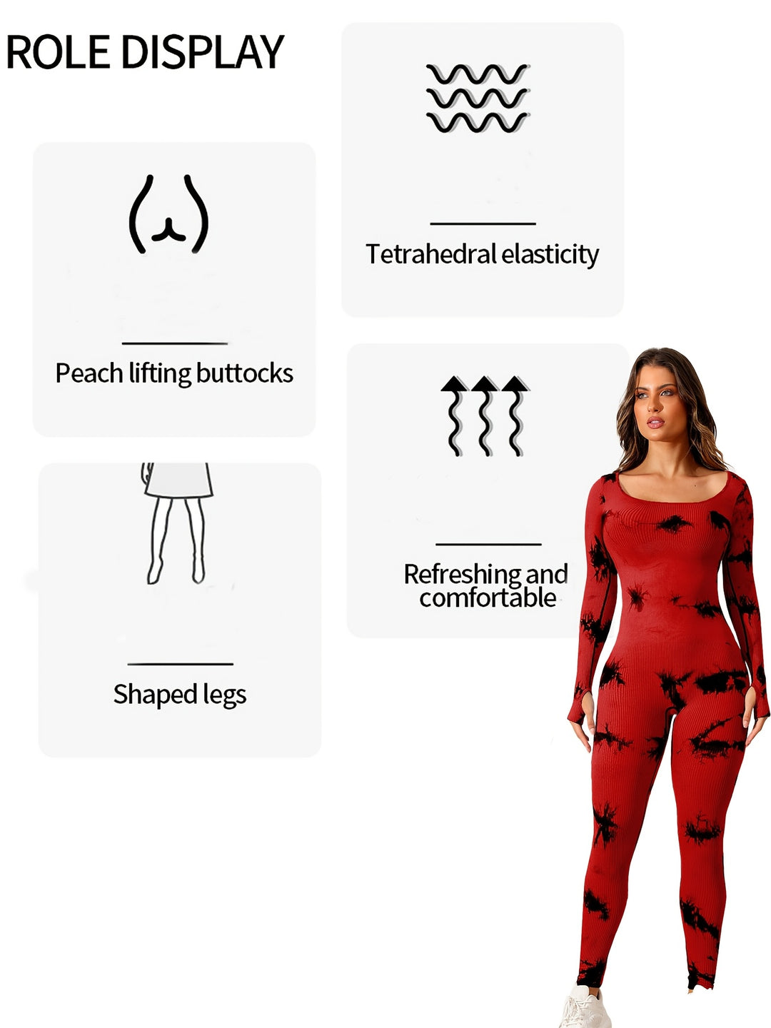 Women'S Tie-Dye Long-Sleeve Jumpsuit with a Fitted Square Neckline, Designed for Yoga And Sports to Prevent Rolling.