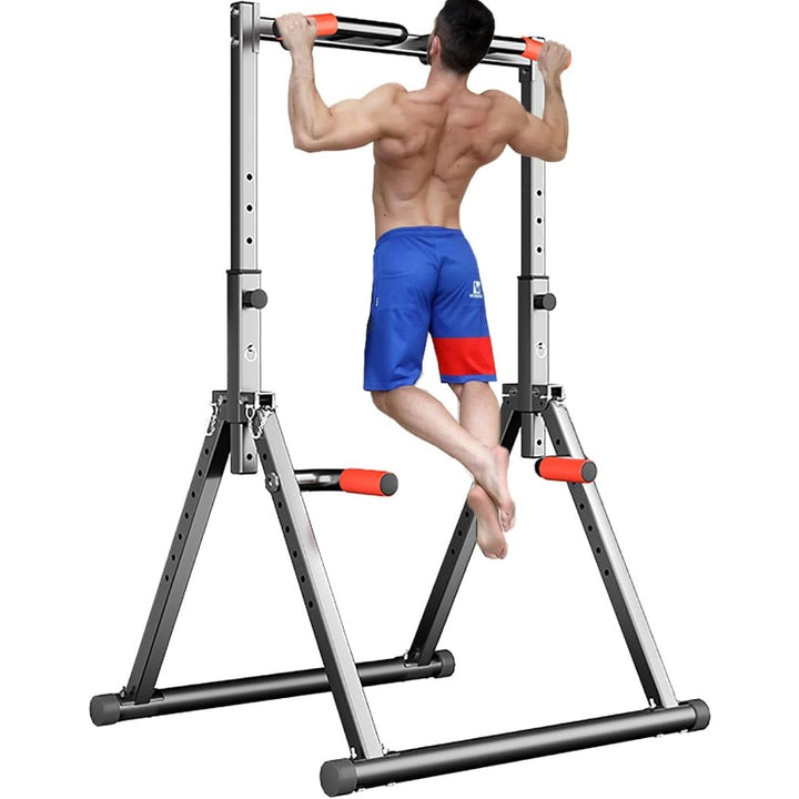 Foldable Power Tower Pull Up Staion Dip Bar Staion Freestanding Multifunctional Fitness Tower Station for Pull-Up/Dips/Push-Up/Chain Up Strenghth Training Home