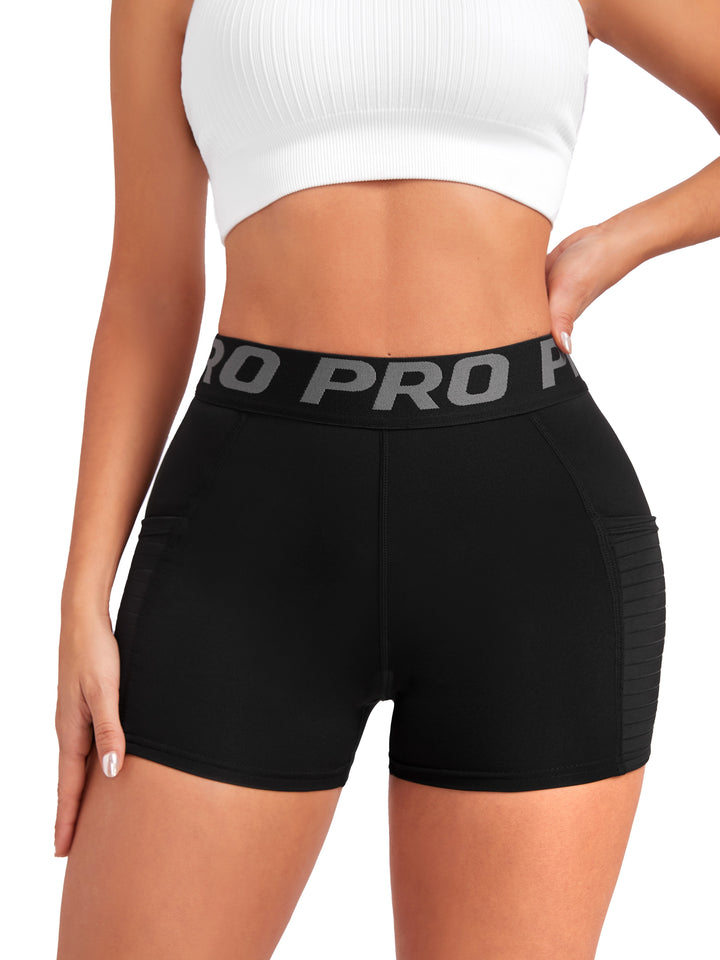 Women's High Waist Athletic Yoga Shorts, Tummy Control Workout Running Shorts With Pocket, Sportswear, Breathable Gym Fitness Apparel