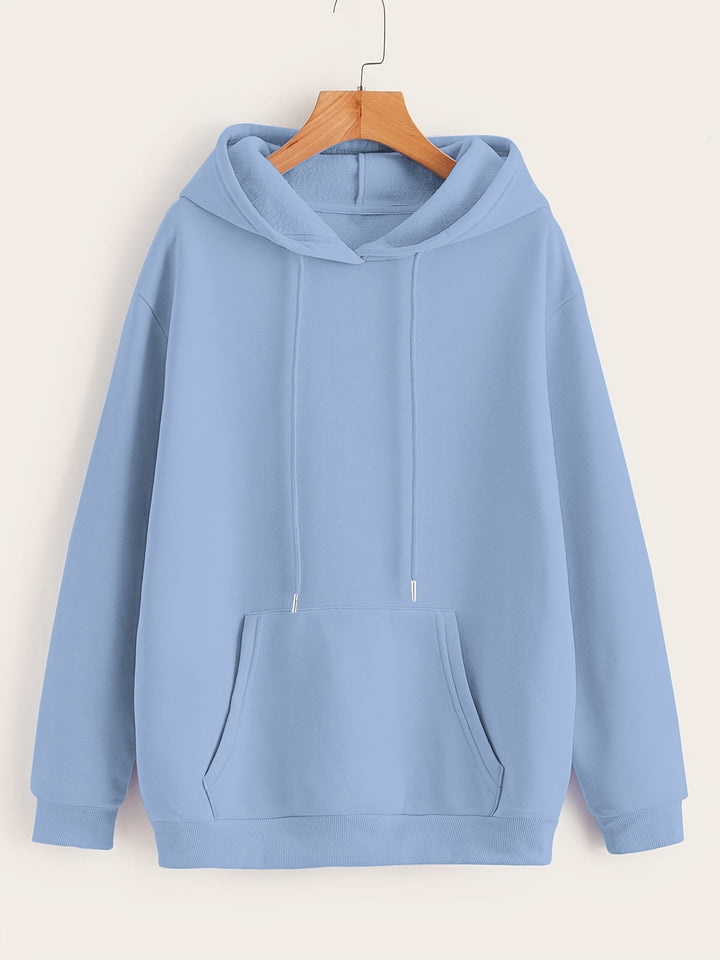 Cozy Fleece-Lined Hoodie with Letter Print - Long Sleeve, Drawstring Pullover for Women | Perfect for Fall & Winter Workouts