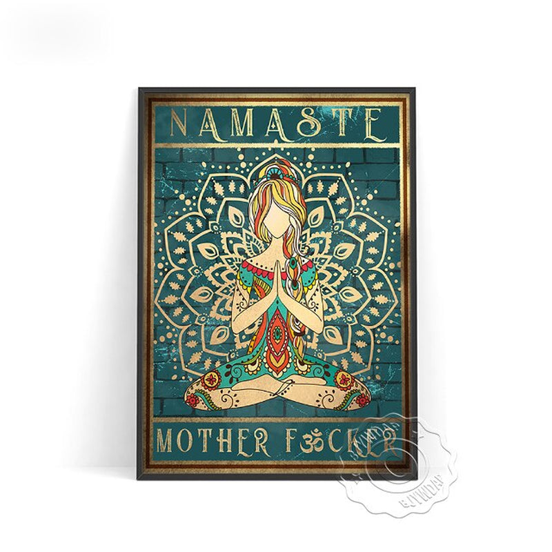 Nordic Style Meditation Relaxed Wall Art Picture, Yoga Blue Green Retro Art Poster, Namaste Yoga Gym Home Living Room Decor Gift