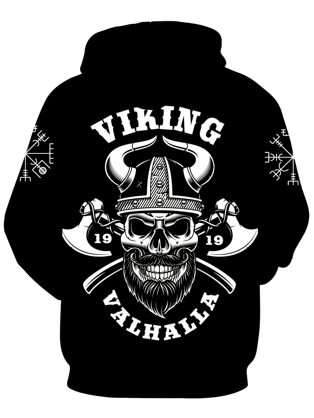 Plus Size Viking Skull Print Hoodie, Polyester 100%, Street Style Hooded Sweatshirt, Regular Fit, Geometric Pattern, Slight Stretch Knit Fabric, for Casual Fashion Pullover