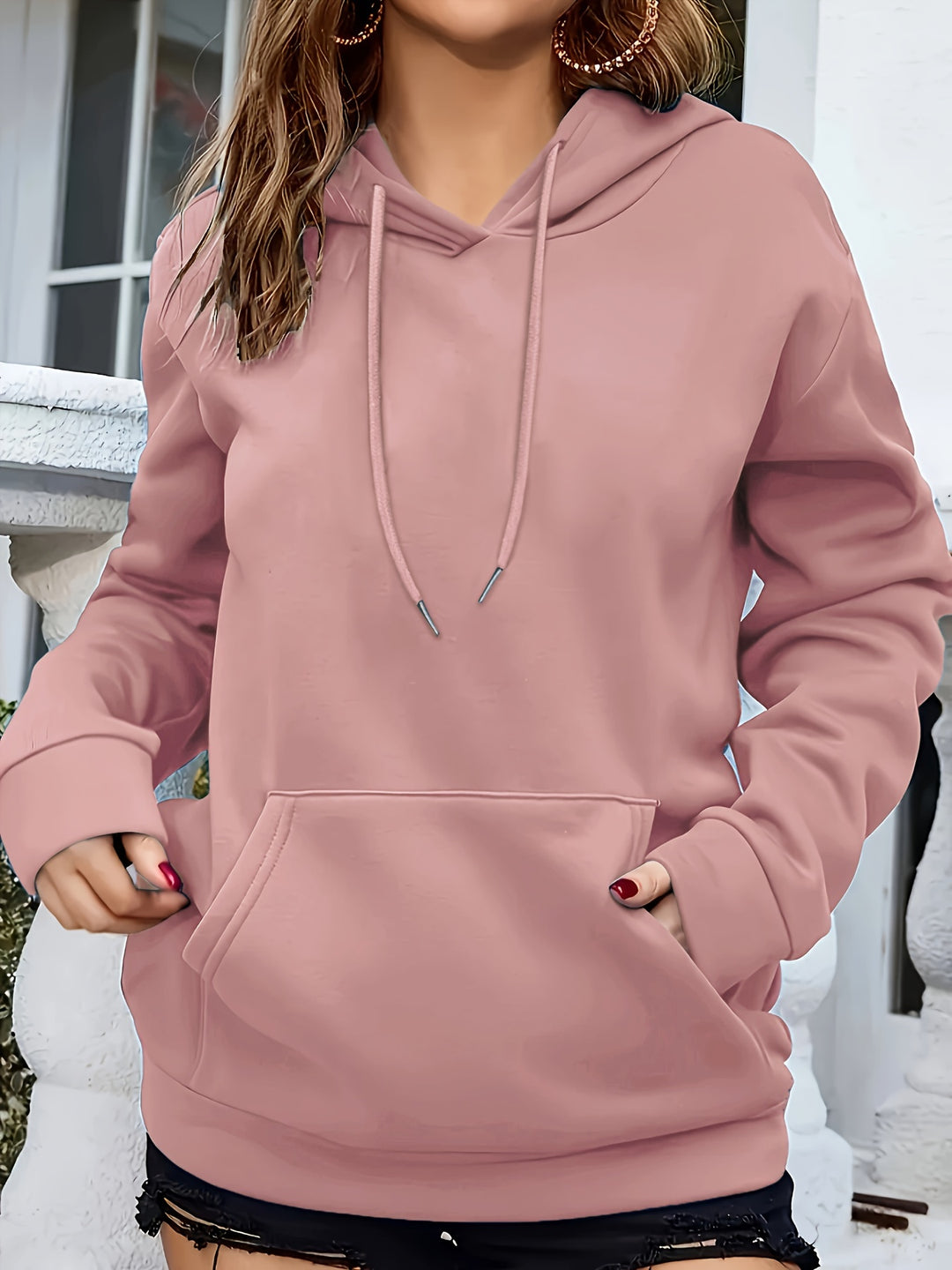 Women's Fashion Hoodie with Geometric Print - Cozy Polyester, Drawstring Detail, Machine Washable - Perfect for Fall/Winter