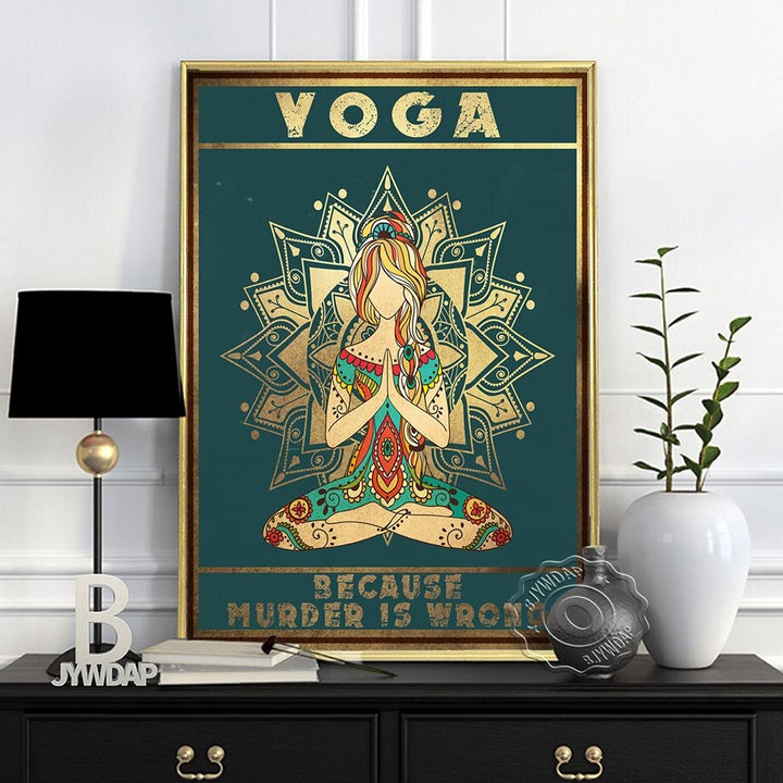 Nordic Style Meditation Relaxed Wall Art Picture, Yoga Blue Green Retro Art Poster, Namaste Yoga Gym Home Living Room Decor Gift