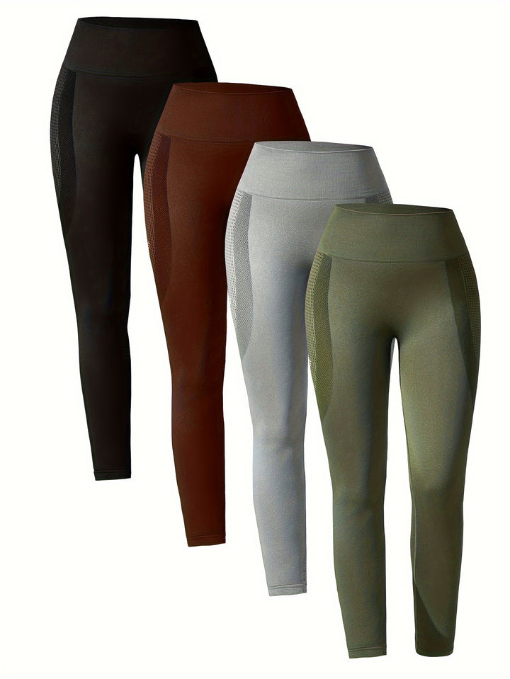 4pcs High-Waist Yoga Leggings - Moisture-Wicking, Stretchy, Perfect for Outdoor Activities, Fitness, and Comfortable Wear