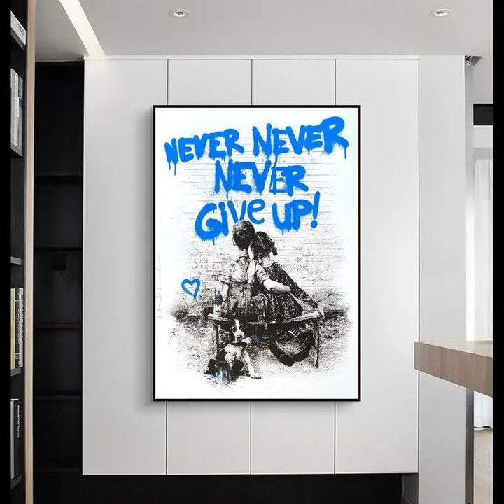 Modern Bansky Never Give up Canvas Painting Graffiti Art Posters and Prints Wall Art Picture for Living Room Decoration Cuadros