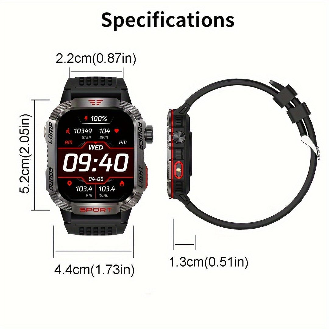 Rugged Smartwatch with Call Function for iPhone & Android, Wireless 5.0, IPS Touchscreen, Alloy Body, Stainless Steel Strap, 2.01" Display, IP68 Waterproof, 600mAh Battery, LED Flashlight, Fitness & Sleep Tracking - 240 x 296