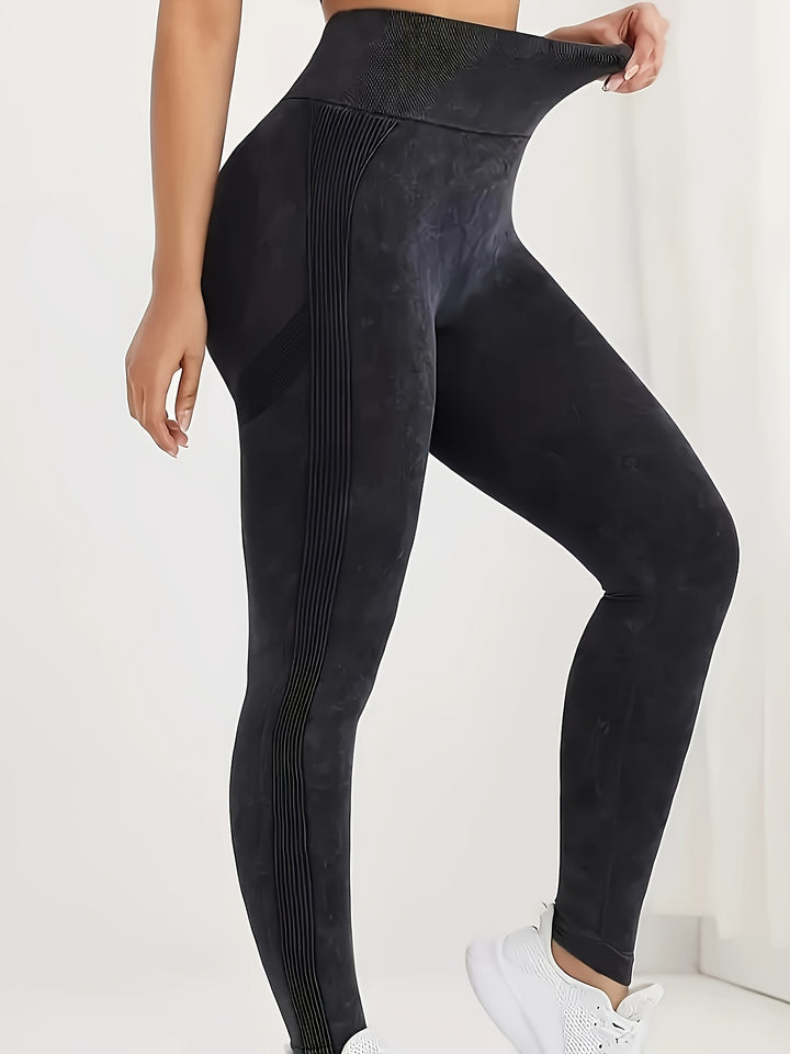 Women's High-Waist Seamless Yoga Leggings - Stretchy, Butt-Lifting Activewear Pants with Marble Pattern, Machine Washable