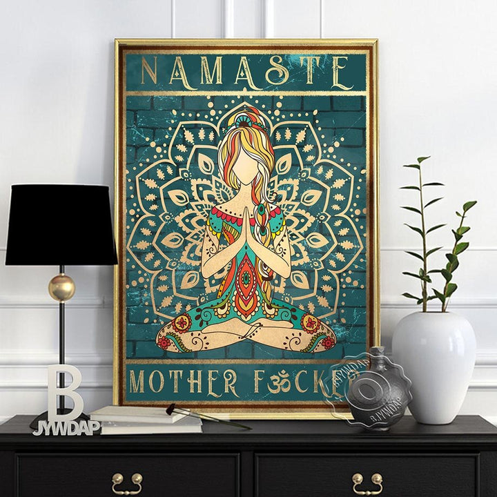 Nordic Style Meditation Relaxed Wall Art Picture, Yoga Blue Green Retro Art Poster, Namaste Yoga Gym Home Living Room Decor Gift