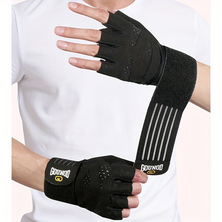 Enhanced Wrist Support Half-Finger Fitness Gloves - Durable Polyester, Ideal for Weightlifting & Barbell Training