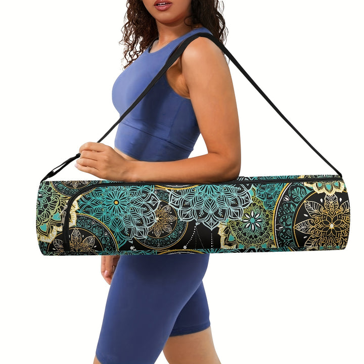 [Popular Choice] Boho Mandala Flower Yoga Mat Storage Bag for Women, Single Shoulder Fitness Mat Carrier, Non-Waterproof Polyester with Zip Closure, Gym Bag