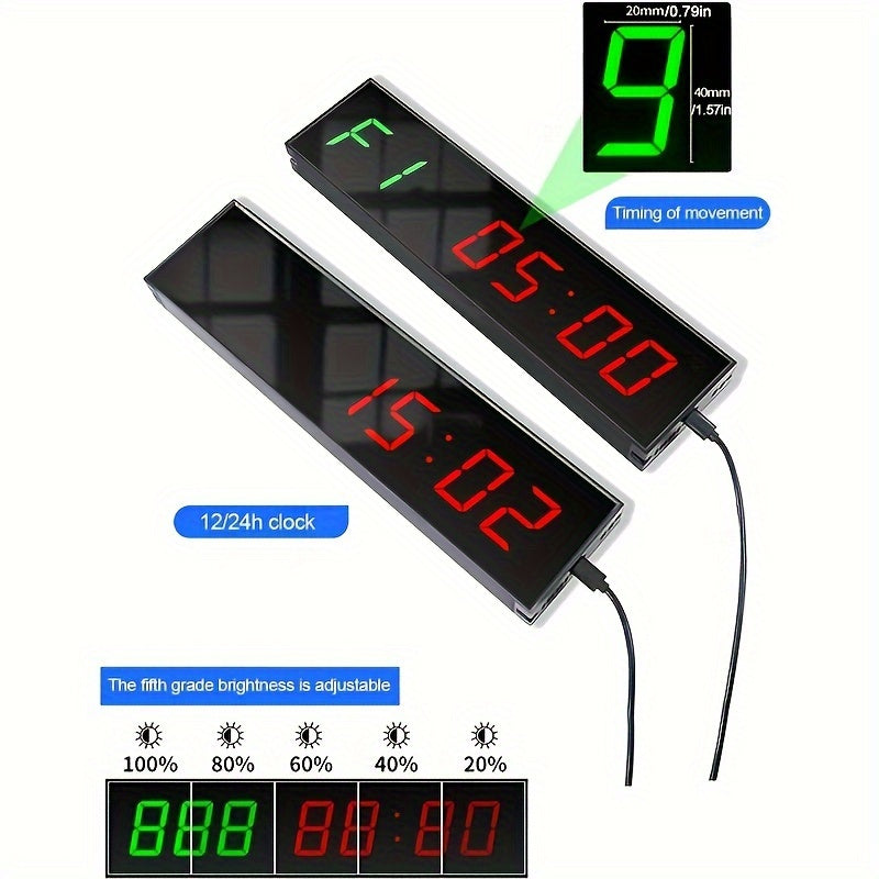 Super Large Screen Gym Timer 3.81 cm Digits Count Down/Up Timer Boxing Cycle Interval Clock Stopwatch for Gym Fitness Training