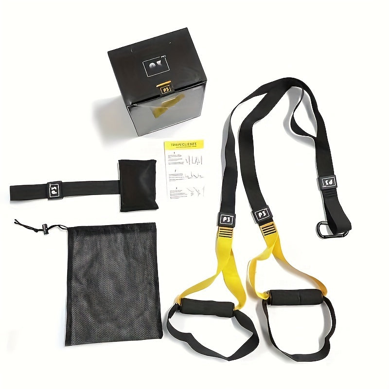 Complete Suspension Trainer Kit for Full Body Workouts - Includes Door Anchor, Extension Arms & Advanced Foot Straps, Durable Polyester, Yellow/Black