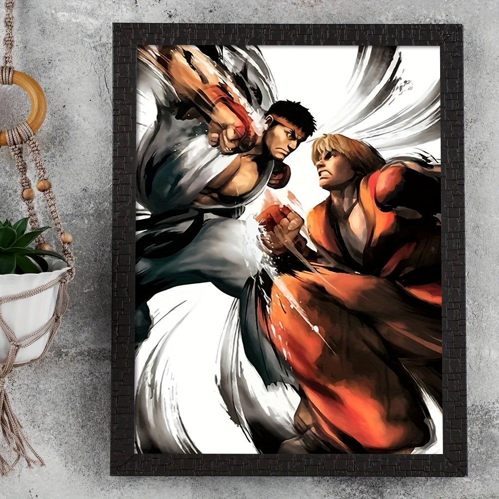 [1pc Ryu Street Fighting Canvas Art Print Poster] 1pc 30.48x40.64 cm Canvas Art Print Poster, Ryu Street Fighting Scene, Frameless Wall Art for Home Bedroom Kitchen Living Room Bathroom, Decorative Artwork for Hotel Cafe Offi