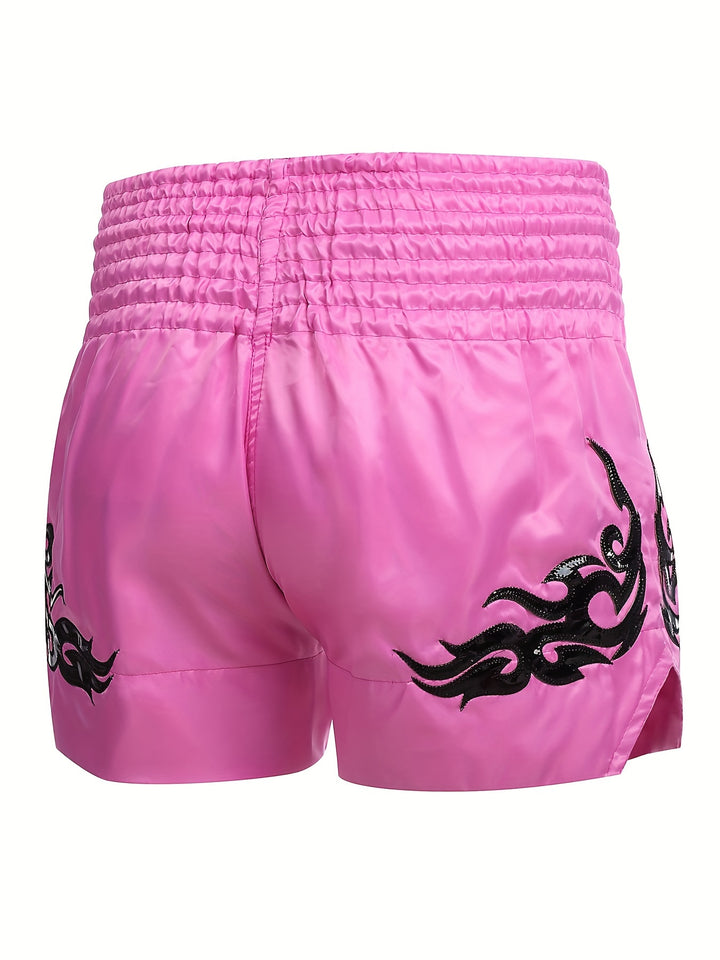 Embroidered Muay Thai & MMA Shorts - Durable Polyester, Non-Stretch, All-Season Sports Gear for Boxing & Training