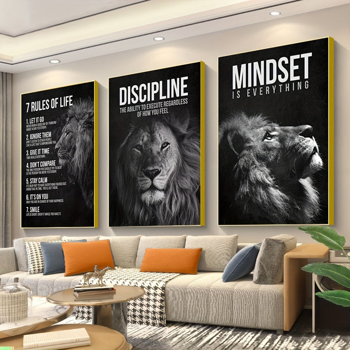 Inspirational Lion King Canvas Poster Prints, Set of 3, Frameless Motivational Wall Art for Home Office, Living Room, Bedroom - Art Deco, Classic, Contemporary Styles, Animal Print Theme, Indoor Portrait Orientation