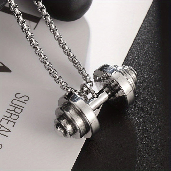 High Quality Sporty Stainless Steel Dovetail Cross Pattern Dumbbell Pendant Necklace Men Women Classic Fitness Leisure Jewelry