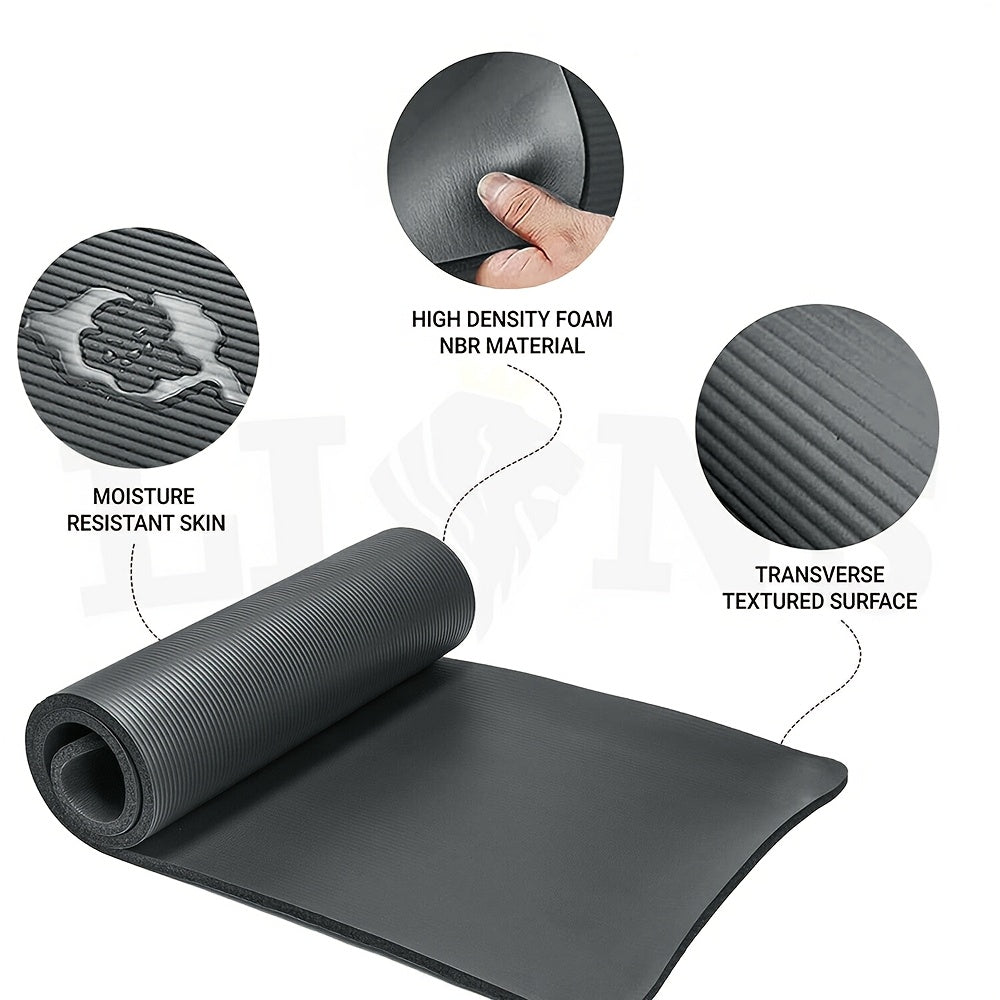 Yoga Mat 15mm Thick Padded NBR Exercise Mats For Yoga, Pilates And Gymnastics Suitable For Both Man And Women With Non-slip Material With Carry Strap For Yoga