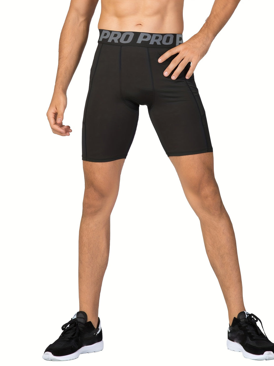 3pcs Men's High-Elastic Compression Shorts - PRO Pro Pro Design, Breathable & Stretchy Fabric, Perfect for Gym, Running & Sports Activities, Black with Side Pockets, Plus Size Shorts