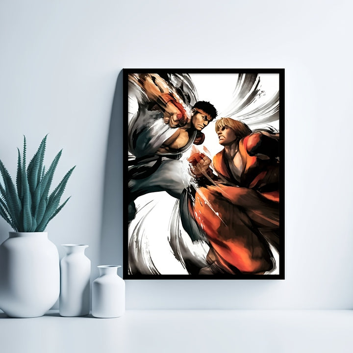 [1pc Ryu Street Fighting Canvas Art Print Poster] 1pc 30.48x40.64 cm Canvas Art Print Poster, Ryu Street Fighting Scene, Frameless Wall Art for Home Bedroom Kitchen Living Room Bathroom, Decorative Artwork for Hotel Cafe Offi