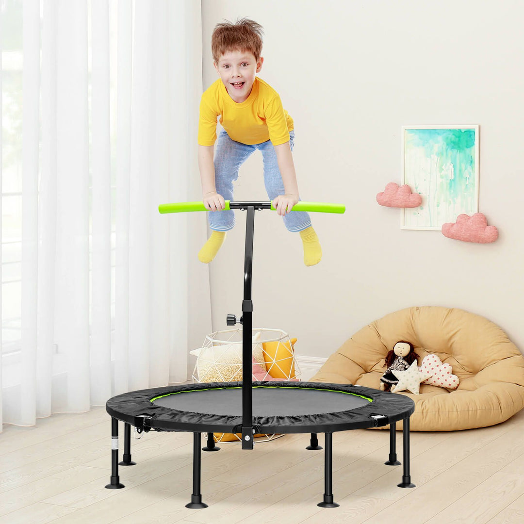 110 CM Mini Trampoline Bounce with Height Adjustable Handrail