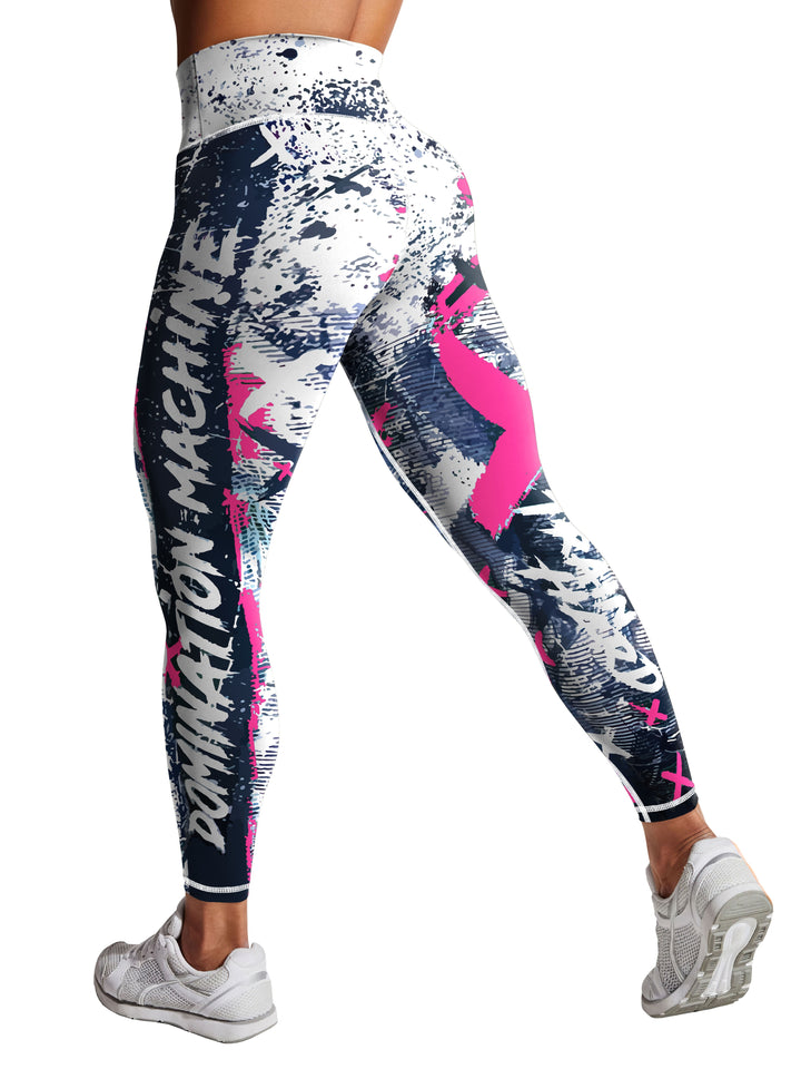 Fashionable Letter Printed High Waist Yoga Leggings - Bold Graffiti Color Block Design, Butt Lifting & Tummy Control, Womens Performance Running Tight Pants