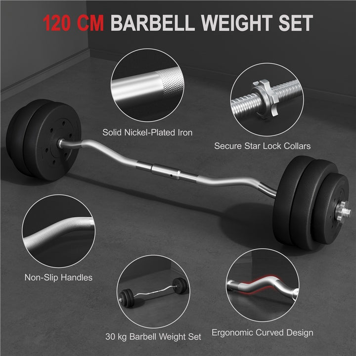 Yaheetech 20KG/30KG Adjustable Barbell Weight Set with Detachable Curl Bar, Plates and Star Locks for Home Gym