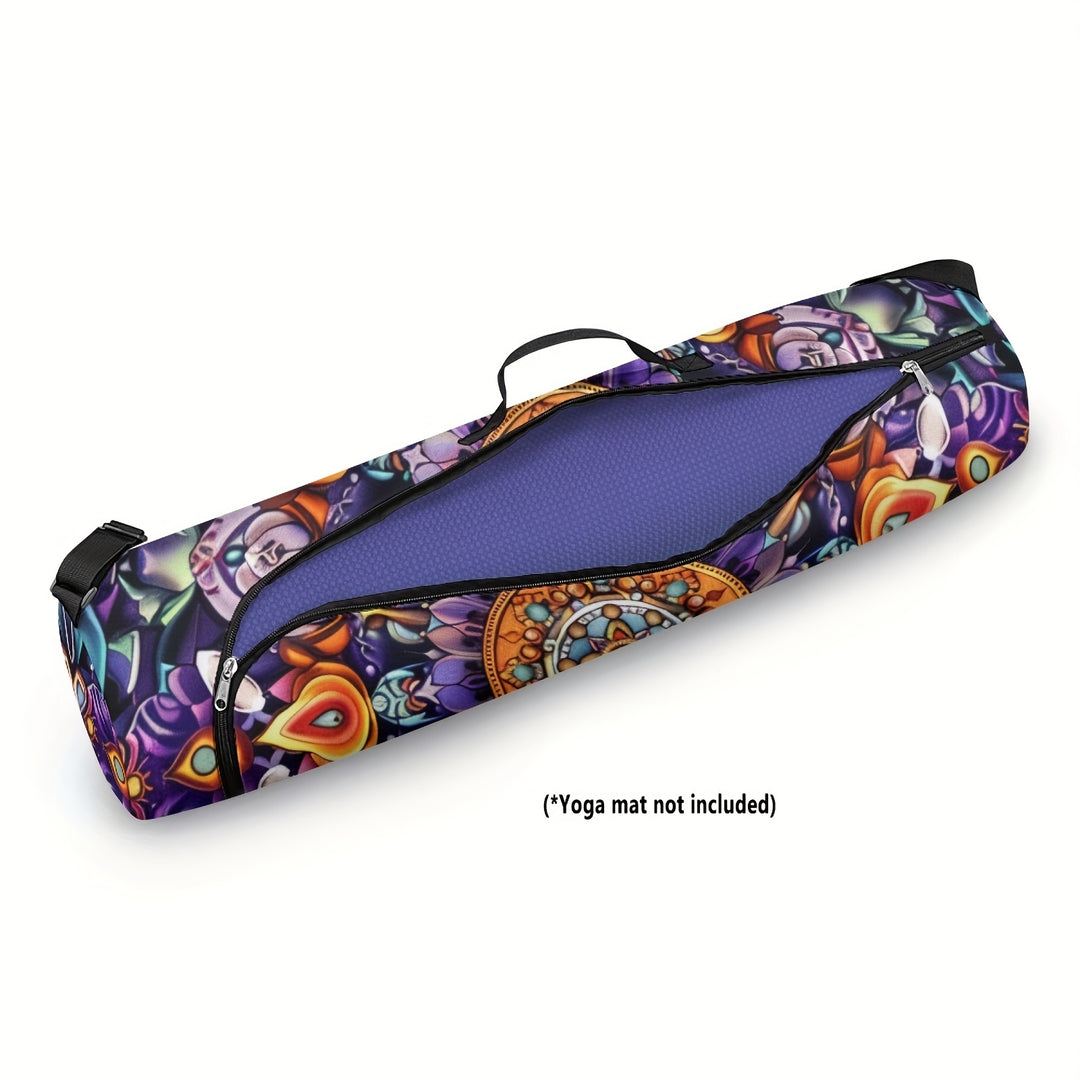 [Popular Choice] Boho Mandala Flower Yoga Mat Storage Bag for Women, Single Shoulder Fitness Mat Carrier, Non-Waterproof Polyester with Zip Closure, Gym Bag